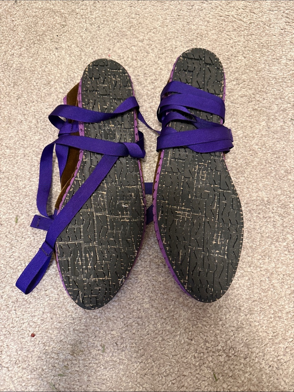 Flabelus Brown Velvet Ballet Flat with Purple Ribbon Tie - Picture 4 of 5